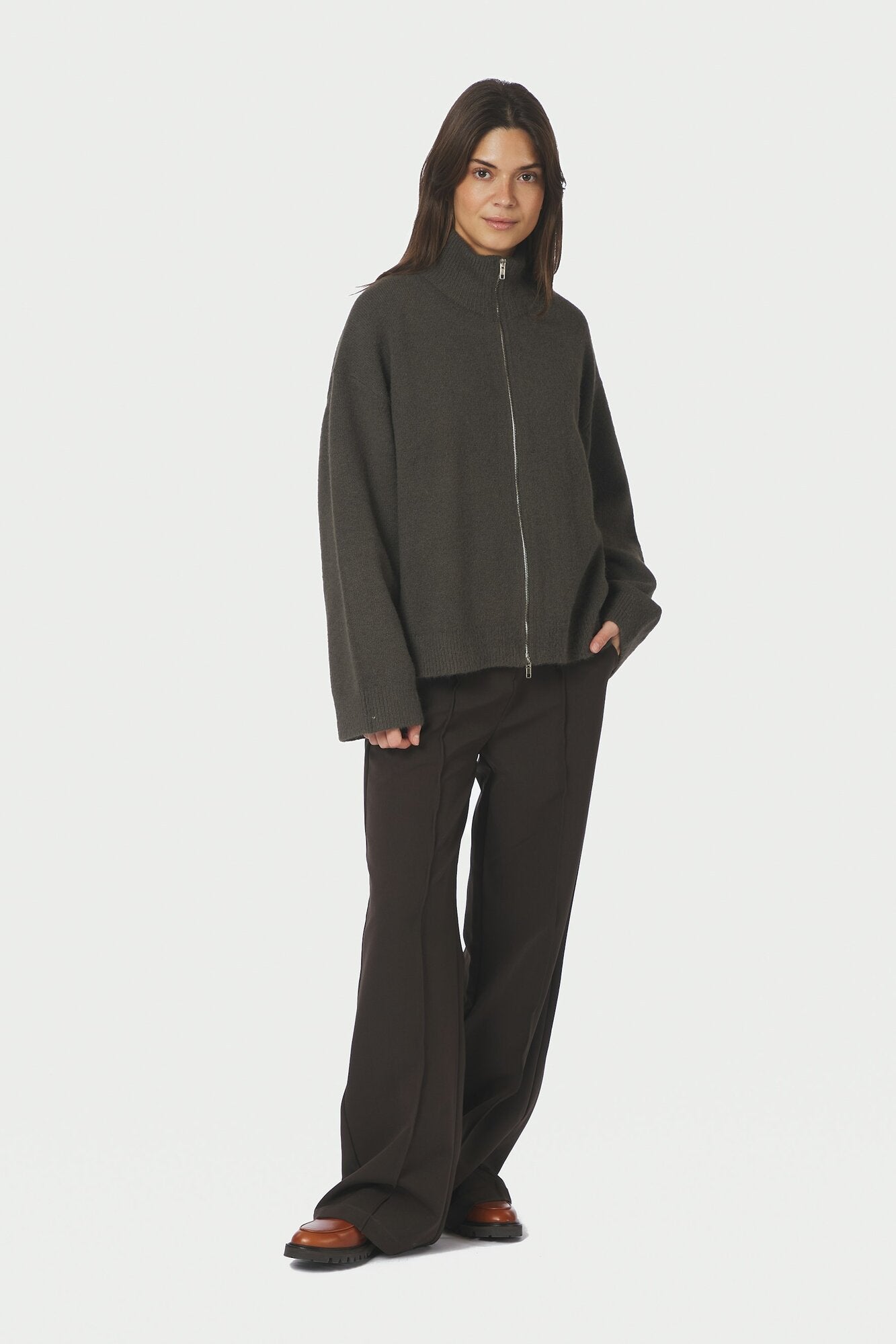 Asley Zip cardigan - Moss Green